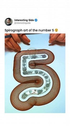 The fascinating result of using a Spirograph to create a visual representation of the number 5. The intricate curves and patterns generated by the tool create a unique and artistic interpretation of the digit, transforming a simple number into a captivating piece of geometric art. Let's appreciate the creativity and ingenuity behind this unconventional use of the Spirograph. Liked the content? Follow @interestingside ✨ | Interesting Videos