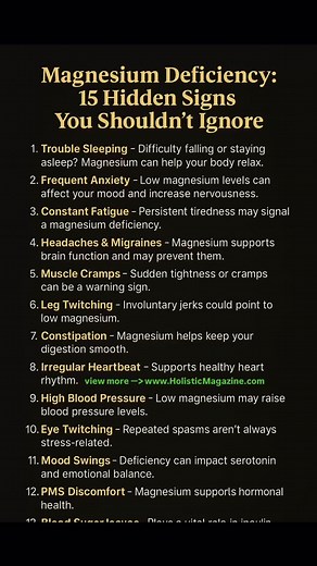 1.4K reactions · 511 shares | Magnesium Deficiency: 15 Hidden Signs You Shouldn’t Ignore #holistichealth #holistic #wellness #wellnessjourney #healthylifestyle #health | Holistic Magazine | Facebook