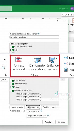 Cinta de opciones y pestañas personalizadas en Excel