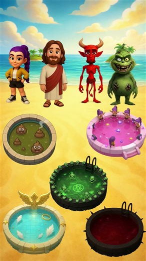 Jesus vs Devil! Who Falls Into the Poop Pool? 💩😈✨ #jesus #biblequiz