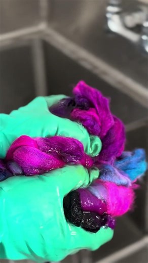 Hand dyeing Galactica. Neon + Black.