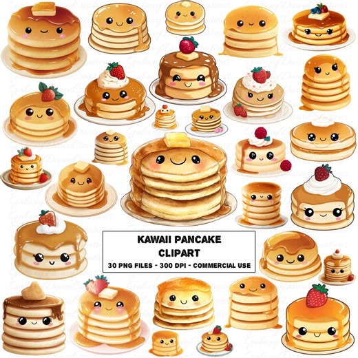 Kawaii Pancake Clipart: PNG Graphics Set, 30 Images, Digital Download, Commercial Use - Etsy