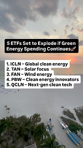 5 ETFs Set to Skyrocket as Renewable Energy Surges 🌱👇🏽 1. ICLN – iShares Global Clean Energy ETF (The “Mega-Cap” clean energy leaders) 2. TAN – Invesco Solar ETF (Solar innovators; highest breakout potential) 3. FAN – First Trust Global Wind Energy ETF (Direct exposure to wind energy) 4. PBW – Invesco WilderHill Clean Energy ETF (Global diversified clean tech) 5. QCLN – First Trust NASDAQ Clean Edge Green Energy ETF (Pure-play renewable focus) ⚠️ Disclaimer: Not financial advice. I research a