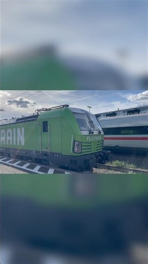 Flixtrain fährt neben ICE 4 aus Frankfurt Süd aus