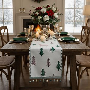 Christmas Tree Table Runner, Winter Holiday Christmas Elk, Dining Cloth Placemat New Year, Vintage Holiday Decor - Etsy