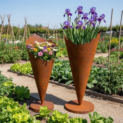 Metal Flower Vase, Garden Planter, Rust Garden Decor, Outdoor Flower Holder, Garden Vase, Patio Planter, Metal Garden Sculpture, Lawn Vase - Etsy