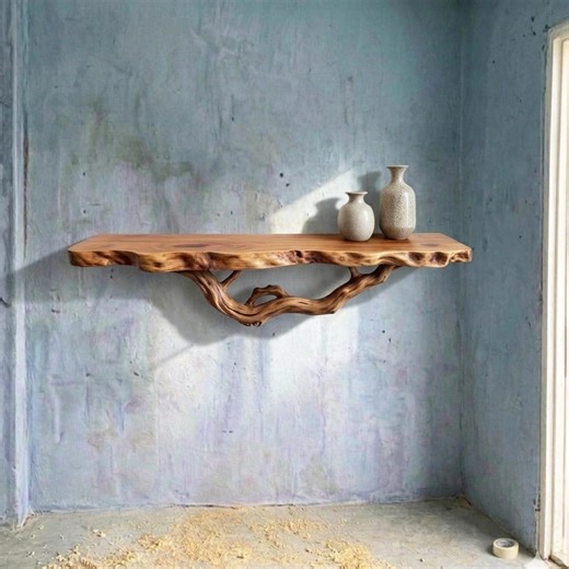 Tree wall shelf floating unique wall mount bookshelf art custom live edge shelves