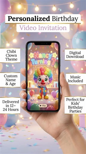 Personalized Chibi Clown Birthday Video Invitation (digital Download) - Etsy
