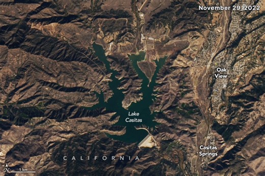 Lake Casitas is back! 🌊 After years of drought, this California reservoir has made a remarkable recovery, reaching full storage capacity for the first time since 2006. These #Landsat 9 images show Lake Casitas before and after its recovery. In November 2022, the lake’s capacity had dropped below 30%, one of the lowest levels since 1970. Two years later, on November 18, 2024, the reservoir held 96% of its capacity, or 126% of its historical average for that date. https://go.nasa.gov/4grwDRW | La