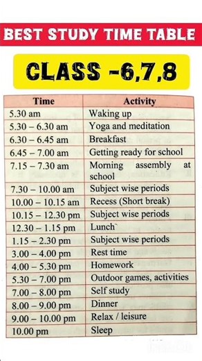 Best study time table class 6,7,8 #motivation