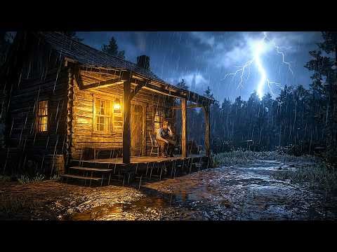 Cozy Wooden Cabin Thunderstorm: Arthur Morgan Sheltering From Heavy Rain | RDR2 ASMR for Sleep