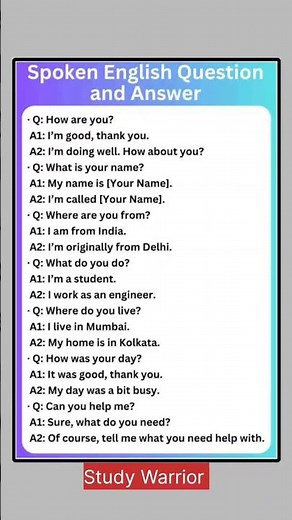 spoken English and question and answer #studywarrior