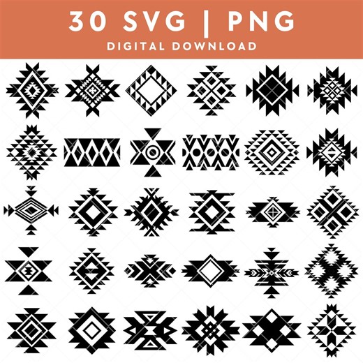 Aztec Ethnic Geometric Elements Clipart Bundle | Native Southwestern Navajo Motifs | Black Silhouette | SVG Cricut | Png Digital Download - Etsy