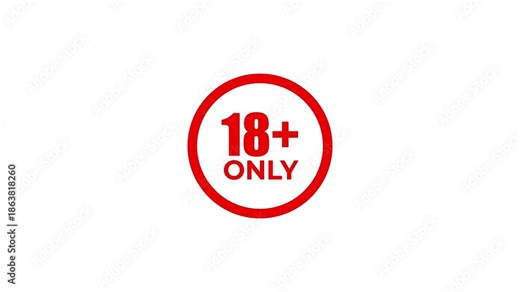 18 plus only icon sign animation on white background for warning restricted and adult content. 4K video quality.