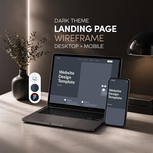 Landing Page Wireframe Figma (dark Mode) | UI UX Kit | Modern Website Template - Etsy