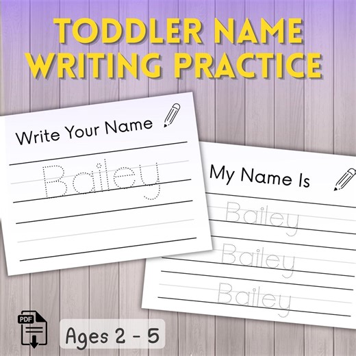 Name Writing Practice for Toddlers With Custom Name Tracing Worksheets for Kids Ages 2-5, Name Recognition (PDF) - Etsy