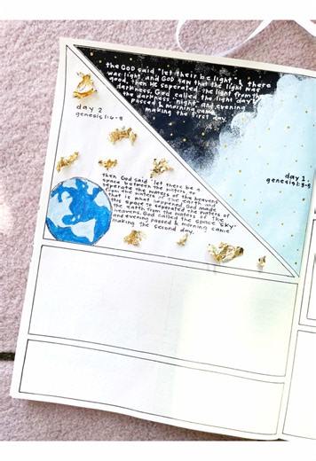 DAY TWO - Journaling through God’s account of Creation. 💕 #biblejournaling #onmydesk #bulletjournaling #plannergirl #christianity