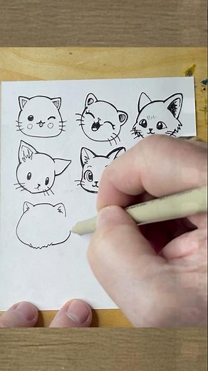How to draw Anime Cats Faces 4 #art #drawing #ink #cat #sketch #drawingtutorial #artist #cute