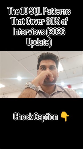 Abhishek on Instagram: "The 10 SQL Patterns That Cover 80% of Interviews (2026 Updated) 1. Running total / cumulative sum: Use `SUM(...) OVER (ORDER BY date ROWS UNBOUNDED PRECEDING)` for balances or revenue trends. 2. N-th highest / ranking: `DENSE_RANK() OVER (PARTITION BY dept ORDER BY salary DESC)` to find top salaries per group. 3. Gaps and islands: `(date - ROW_NUMBER() OVER (ORDER BY date))` groups consecutive records like active streaks. 4. Cohort retention: Group by signup cohort and pe