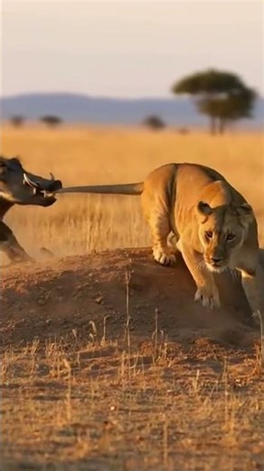 WARTHOG RUNNING FROM LIONS FUNNY MOMENTS 😂