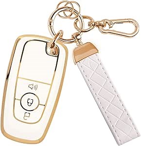 3 Buttons TPU Key Fob Cover for Ford, Key Fob Case for 2018 2019 2020 2021 2022 2023 2024 Ford Explorer F-150 Fusion Mustang Escape Edge Bronco Ranger Expedition (White)