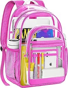 Clear Backpack for School - 17 inch Heavy Duty Transparent Bookbag for Boys and Girls, See Through Backpacks for Kids Elementary High School Students, Work