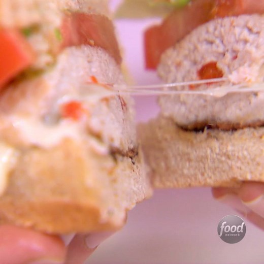 Turkey burgers stuffed with roasted red peppers and mozzarella feature all the indulgence, but none of the guilt! | Food Network