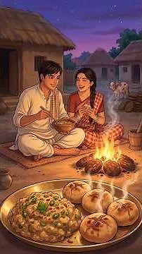 Litti Chokha on Cow Dung Fire 🔥🍛 Village Cooking | Ghibli Style ASMR| #asmr #ghibli #shorts