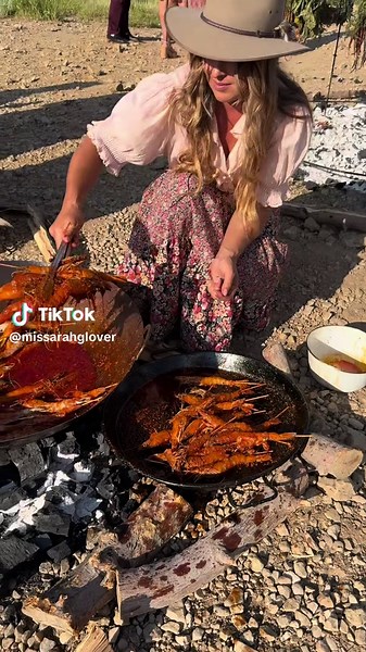 Cooking Prawns with Harissa and Butter Over Coals