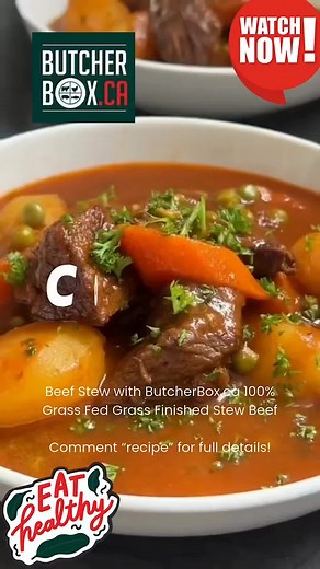 Cozy up with a hearty beef stew that's as nourishing as it is delicious! 🍖🥕 Fall-perfect comfort food just got an upgrade. This mouthwatering stew features 100% grass-fed, grass-finished beef that's not only incredibly flavourful but also packed with health benefits. ButcherBox.ca's 100% grass-fed beef boasts a superior nutritional profile, containing more omega-3 fatty acids, vitamins A and E, and antioxidants than its grain-fed counterpart. It's also leaner, with less total fat and calories,