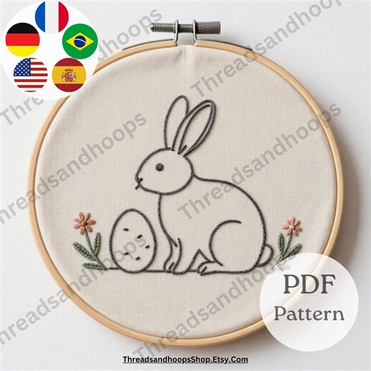 Easter Bunny Egg Hand Embroidery Pattern | Beginner Digital Pattern PDF | Includes Multi Language Stitch Guide - Etsy