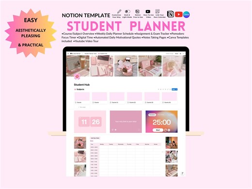 Digital Academic Planner for College, Study, School, Notion Template, Student Template - Etsy