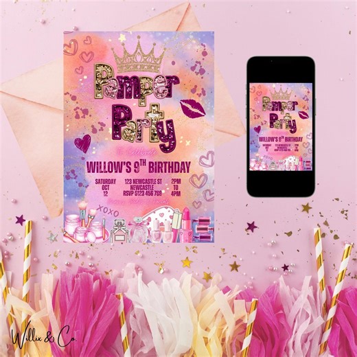 Pamper Party Birthday Invitation Template | Editable Canva Invite (digital Download) - Etsy