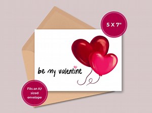 Valentine's Day Card: Heart Balloons - Printable Greeting Card (Digital Download)