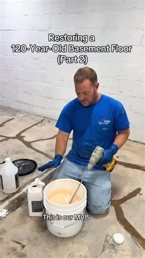 40 reactions · 14 comments | This basement is over 120 years old!  We’re applying a Moisture Vapor Barrier to protect the surface and prepare it for the next step. The floor had several issues, but with the right prep, mixing, and spreading technique, it’s coming back to life. Stay tuned — Part 3 with the final result is coming soon! #ConcreteJob #FlooringInstallation #ConstructionVideos #EpoxyFloor #basementrenovation | Indy Top Coat | Facebook