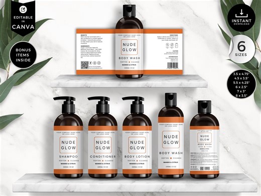Shampoo Bottle Label Template, Canva Bottle Label Design, DIY Cosmetic Bottle Labels 4oz, 8oz, 16oz, Conditioner Label Template, Orange, CC2 - Etsy