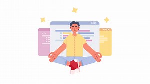 Animated become programmer expert. Improving programming skills. Coder meditating. 2D cartoon flat character 4K video footage on white with alpha channel transparency. Concept animation for web design