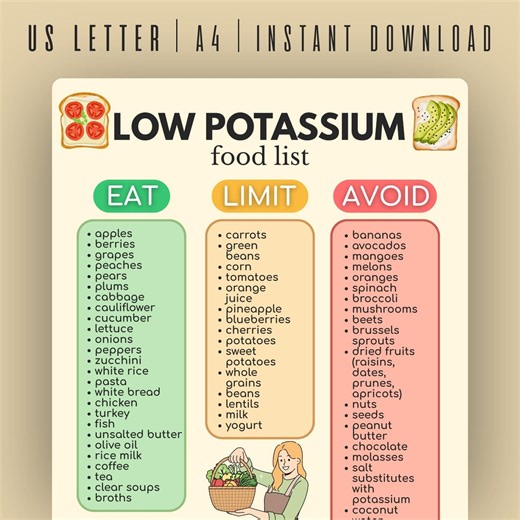 Low Potassium Food List Printable, Renal Diet Chart PDF, Kidney Friendly Foods Guide, CKD & Dialysis Meal Planner, Eat Limit Avoid Chart - Etsy