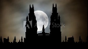 Oxford College: Time Lapse by Night with Full Moon and Silhouette of University Towers, Oxfordshire, England