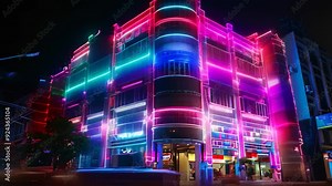 An urban building in Hong Kong glows with vibrant, pulsating LED lights A building made entirely of pulsating LED lights