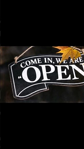 Come In We're Open - Cozy Looping Storefront Sign with Rain, Leaves & Snow