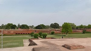 Wide shot of the ruins of Nalanda Mahavihara, Nalanda Excavated Site, India