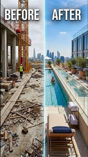 AI Renovation Video: Rooftop Infinity Pool Timelapse #beforeandafter #architectureshorts #shorts