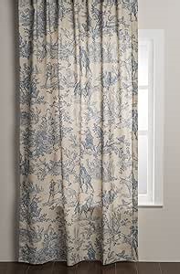 Maison d' Hermine Curtains for Living Room 100% Cotton 96 inch Length One Panel Light Filtering Toile Curtains for Bedroom Windows with Rod and Loop Pockets Drapes (The Miller Blue, 50" W x 96" L)