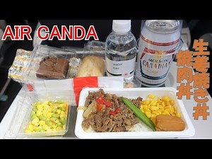 air canada エコノミークラス 機内食 YVR-NRT エアカナダ バンクーバー成田 搭乗レビュー 焼肉丼と生姜焼き丼 yakiniku don pork ginger ball