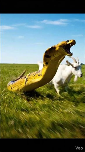 A python is chasing a cow.