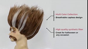 HPO King Troll Wig with Eyebrows and Mustache | Pink with White Stripes Wigs for Teen and Adult Sizes | Halloween Troll Cosplay and Themed Party Wig