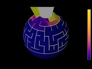 Using waves with an oscillating source to "solve" a maze on a sphere