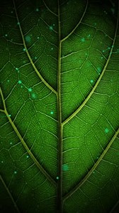 Bio technologies for growing plants and scientific research in the field of biology and chemistry of nature. Living green leaf with scientific data . Organic digital vertical background