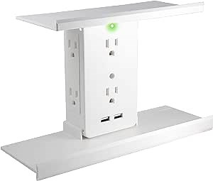 Sharper Image Socket Shelf Deluxe 8 Port Surge Protector Wall Outlet, 6 Electrical Outlet Extenders, 2 USB Charging Ports, 2 Removable & Interchangeable Shelves ETL Listed